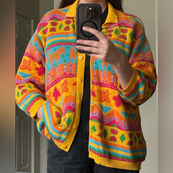 Vtg ‘80s United Colors of Benetton Made in Italy 100% Cotton Colorful Cardigan - Picture 12 of 14